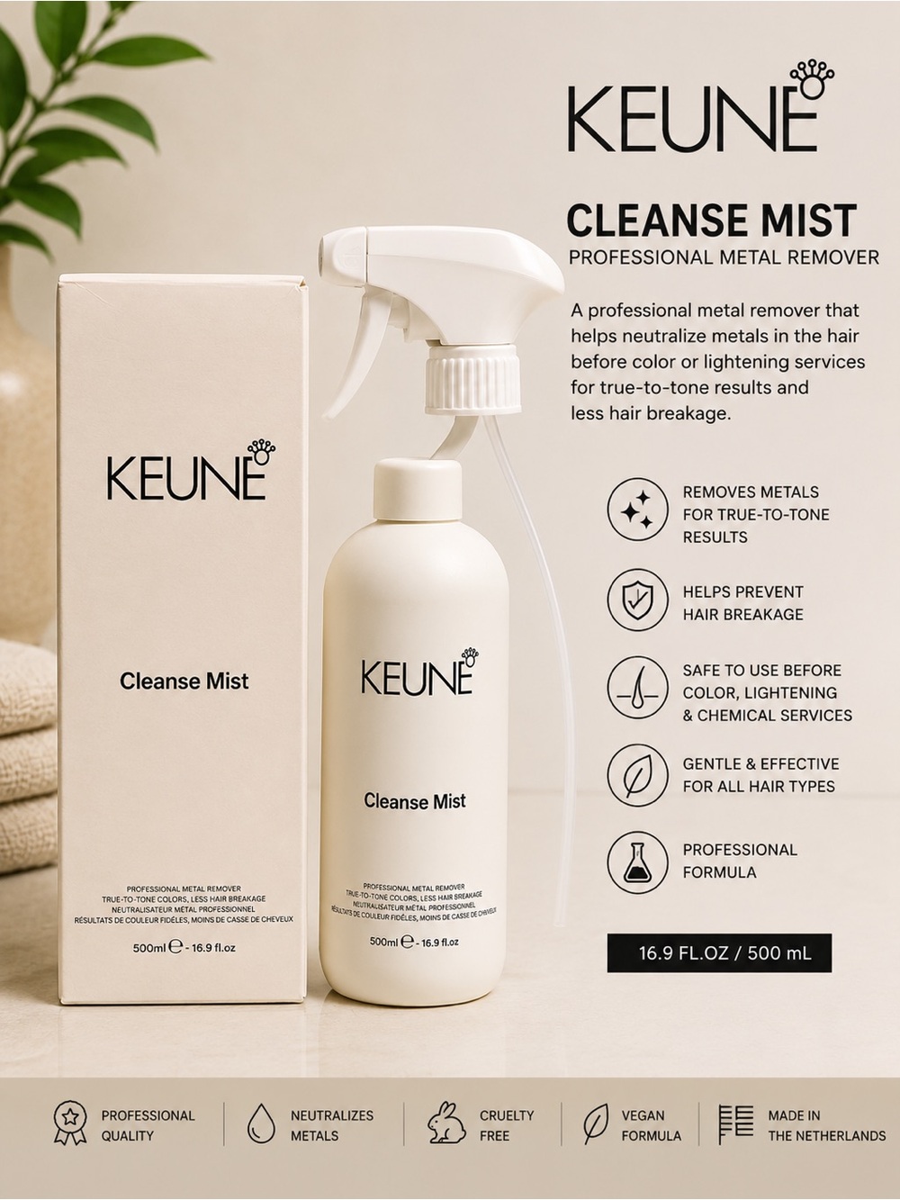 Keune Cleanse Mist - White Professional Metal Remover Spray (500 mL)